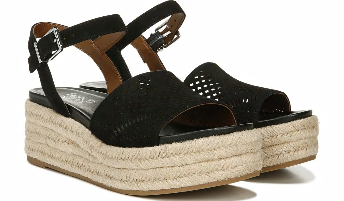 Franco Tennia Espadrille Platform Sandal - Black Suede