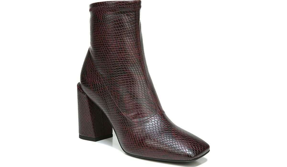 Franco Harmond Block Heel Bootie - Bordeaux Faux Snake Leather