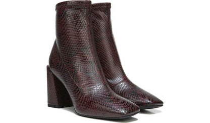 Franco Harmond Block Heel Bootie - Bordeaux Faux Snake Leather