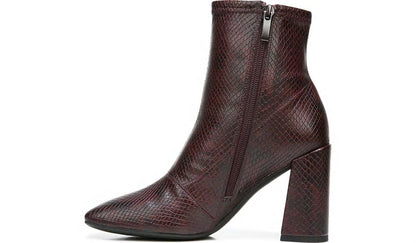 Franco Harmond Block Heel Bootie - Bordeaux Faux Snake Leather