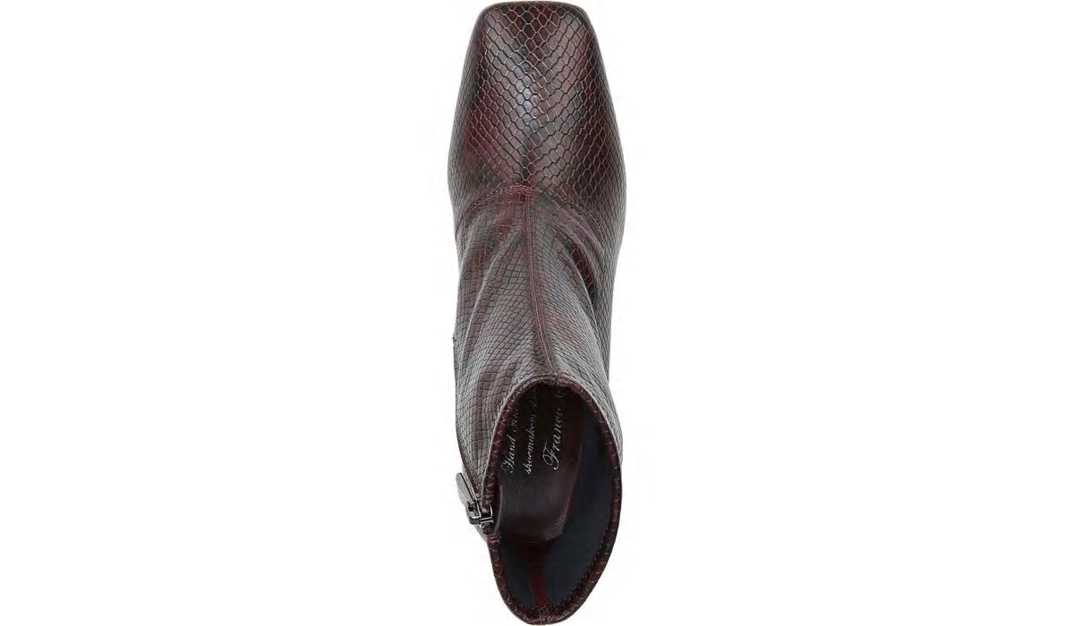 Franco Harmond Block Heel Bootie - Bordeaux Faux Snake Leather