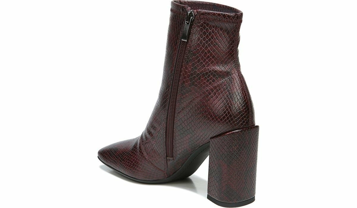 Franco Harmond Block Heel Bootie - Bordeaux Faux Snake Leather