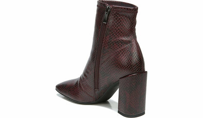 Franco Harmond Block Heel Bootie - Bordeaux Faux Snake Leather