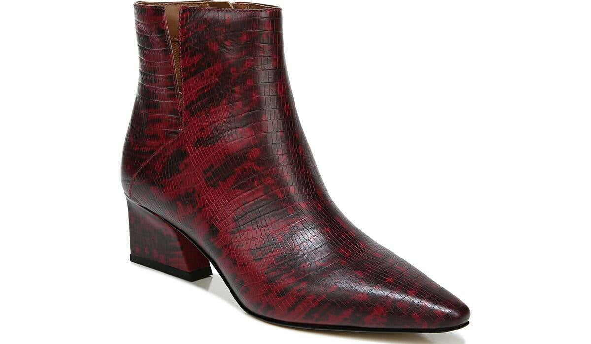 Franco Sandria Block Heel Bootie - Wine Snake Print Leather