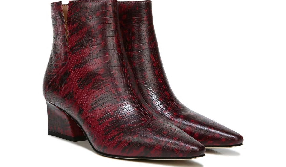 Franco Sandria Block Heel Bootie - Wine Snake Print Leather