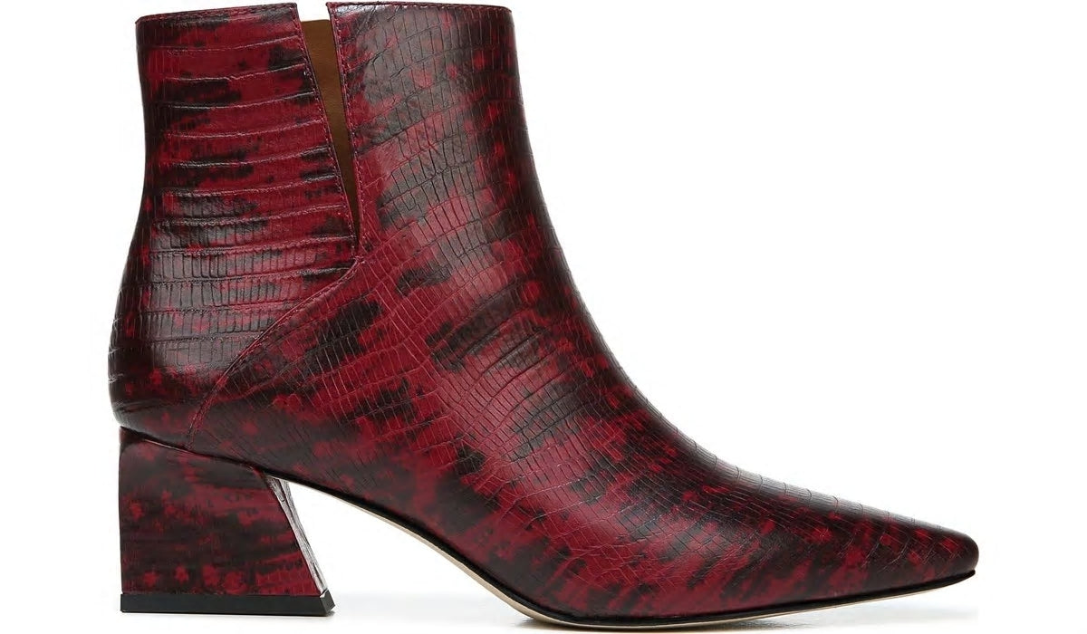 Franco Sandria Block Heel Bootie - Wine Snake Print Leather