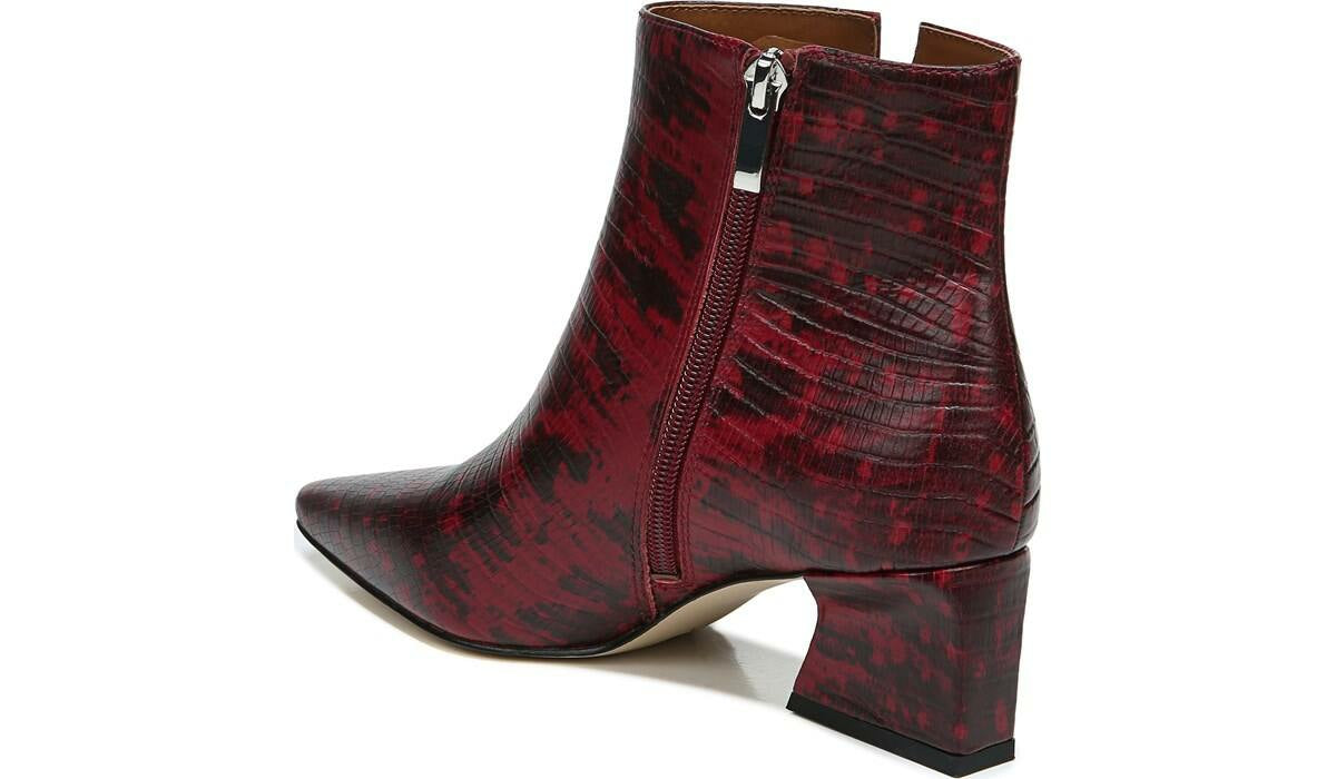 Franco Sandria Block Heel Bootie - Wine Snake Print Leather