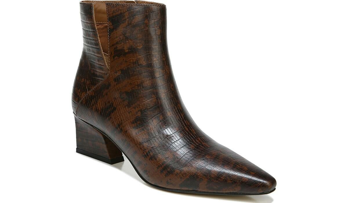 Franco Sandria Block Heel Bootie - Espresso Snake Print Leather