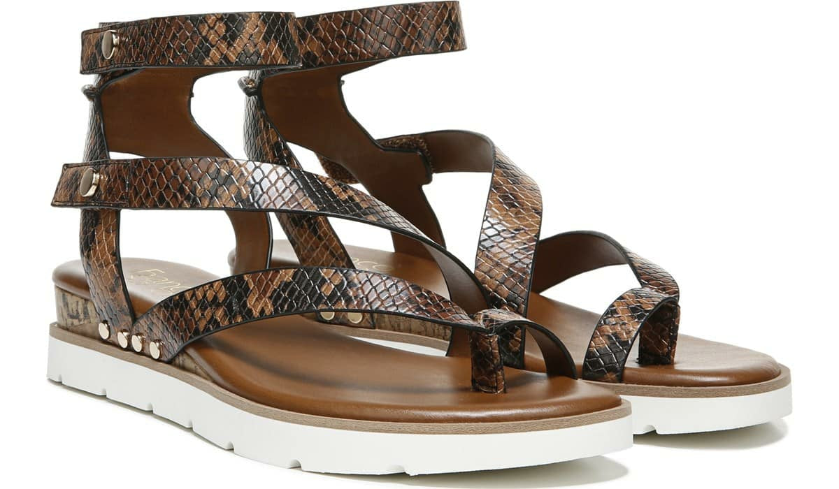 Franco Daven Gladiator Sandal - Cognac Snake Faux Leather