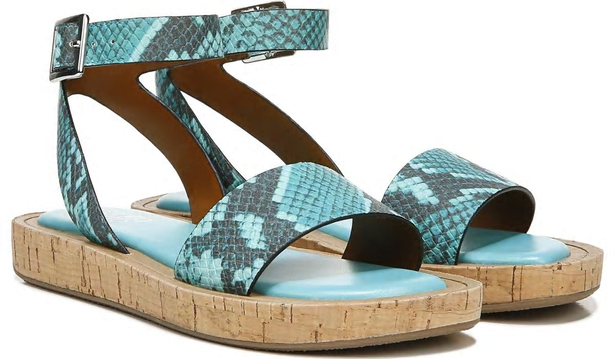 Franco Eden Platform Sandal - Teal Snake Print Faux Leather