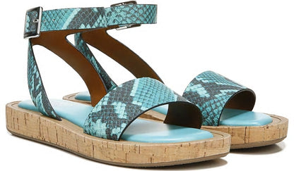 Franco Eden Platform Sandal - Teal Snake Print Faux Leather