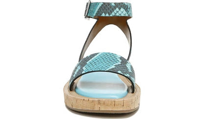 Franco Eden Platform Sandal - Teal Snake Print Faux Leather