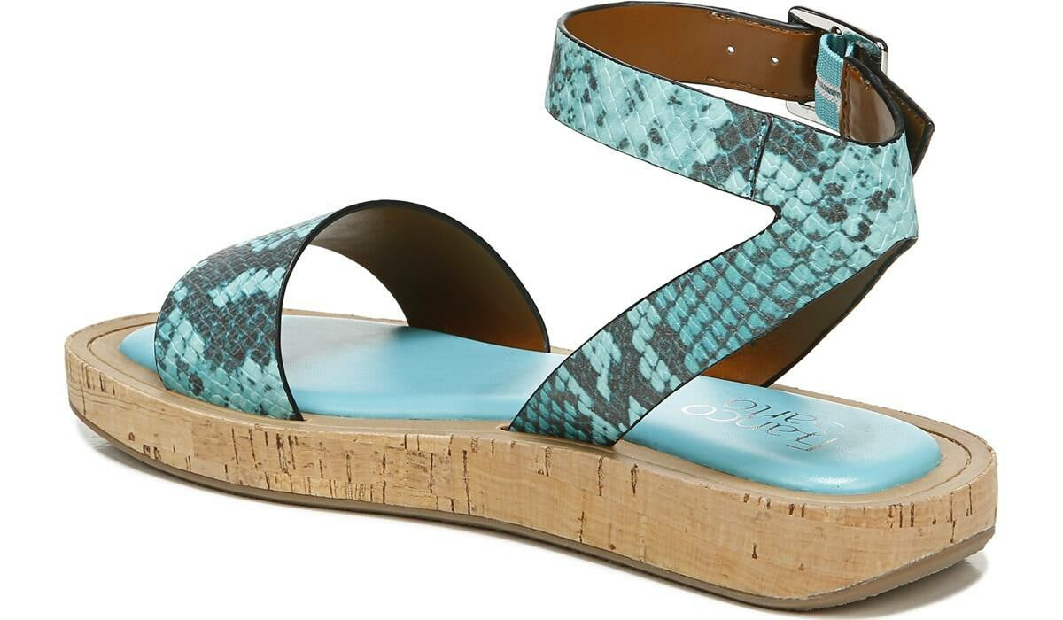 Franco Eden Platform Sandal - Teal Snake Print Faux Leather