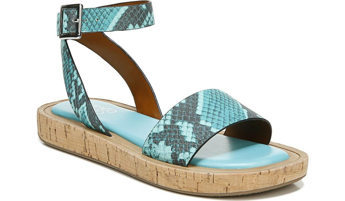 Franco Eden Platform Sandal - Teal Snake Print Faux Leather