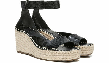 Franco Camera Espadrille Wedge Sandal - Black Snake Print Faux Leather