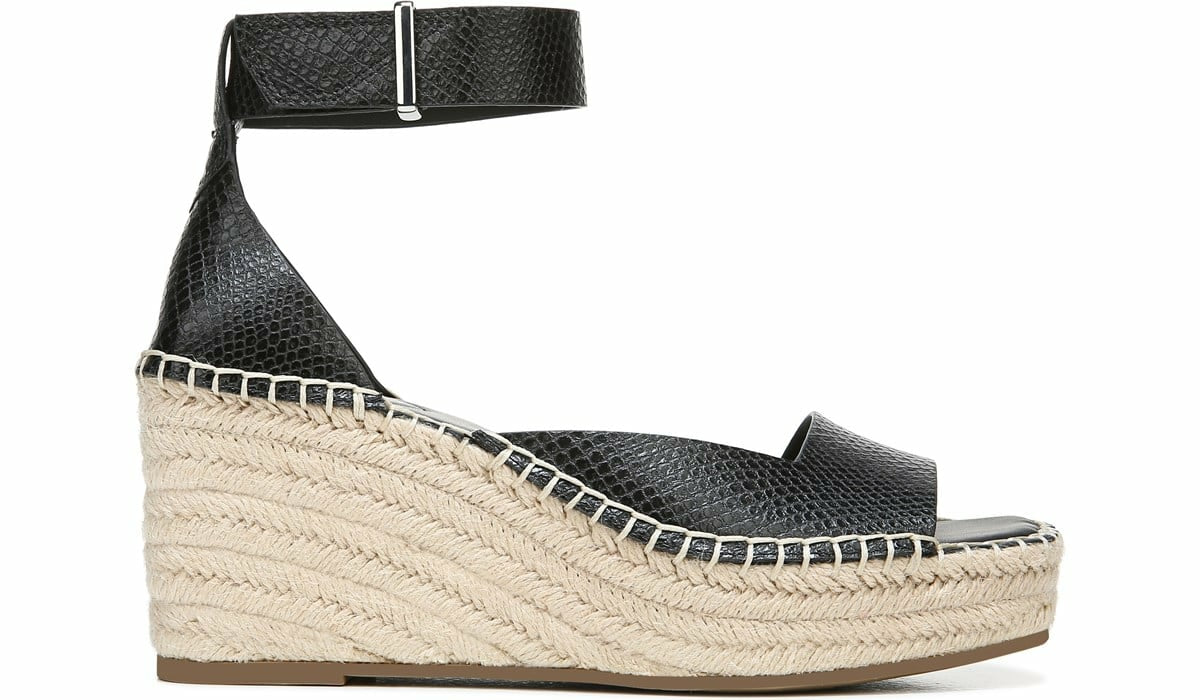 Franco Camera Espadrille Wedge Sandal - Black Snake Print Faux Leather