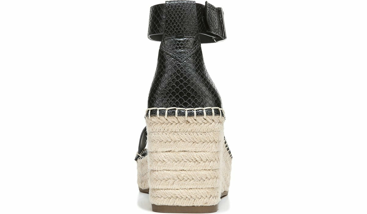 Franco Camera Espadrille Wedge Sandal - Black Snake Print Faux Leather
