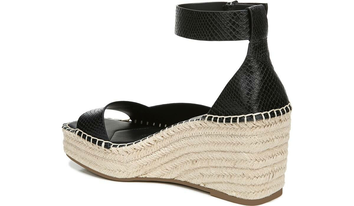 Franco Camera Espadrille Wedge Sandal - Black Snake Print Faux Leather