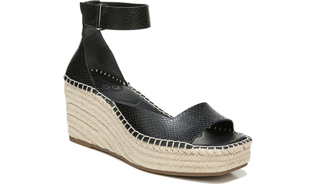 Franco Camera Espadrille Wedge Sandal - Black Snake Print Faux Leather