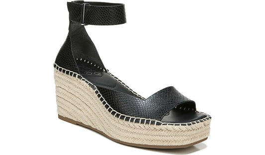 Franco Camera Espadrille Wedge Sandal - Black Snake Print Faux Leather