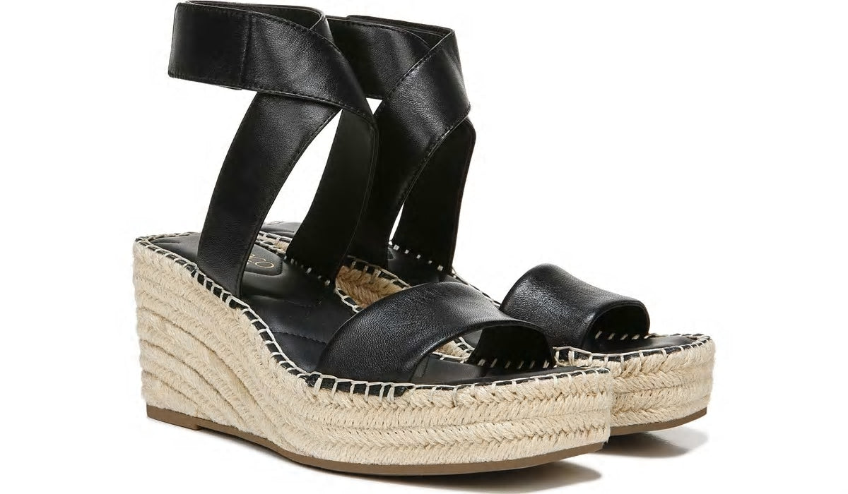 Franco Carezza Espadrille Wedge Sandal - Black Leather