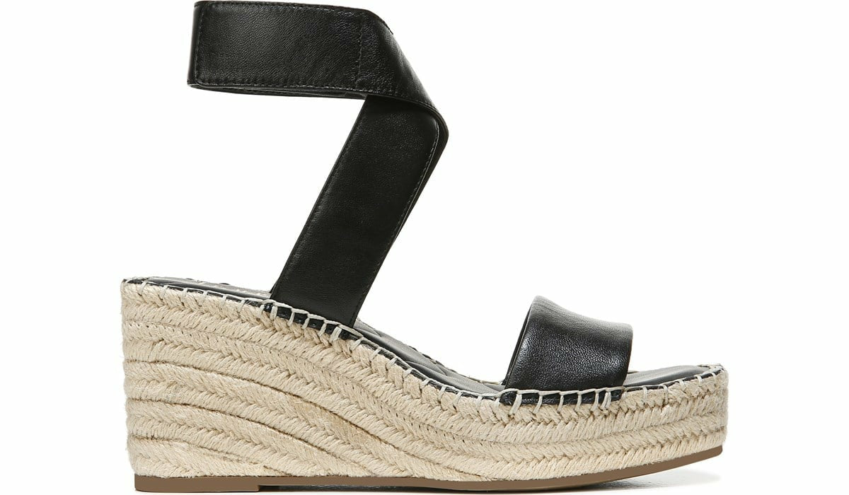 Franco Carezza Espadrille Wedge Sandal - Black Leather