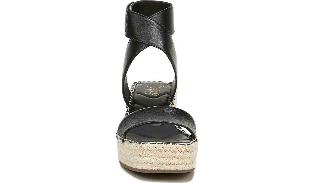 Franco Carezza Espadrille Wedge Sandal - Black Leather