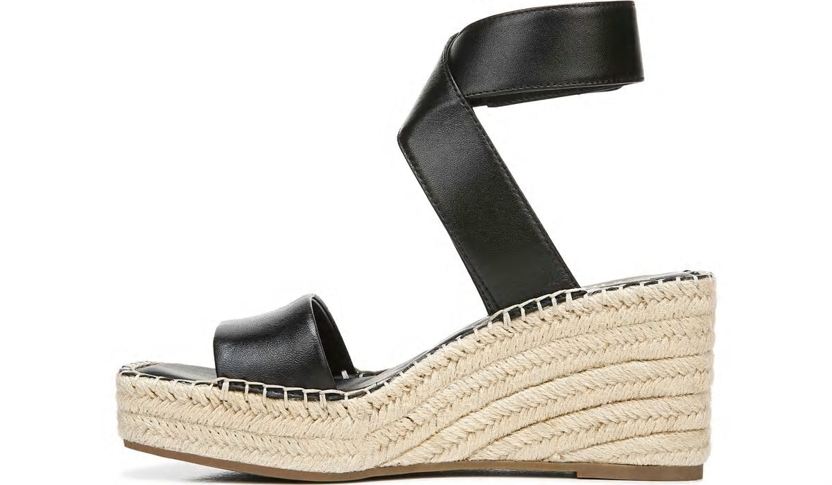 Franco Carezza Espadrille Wedge Sandal - Black Leather