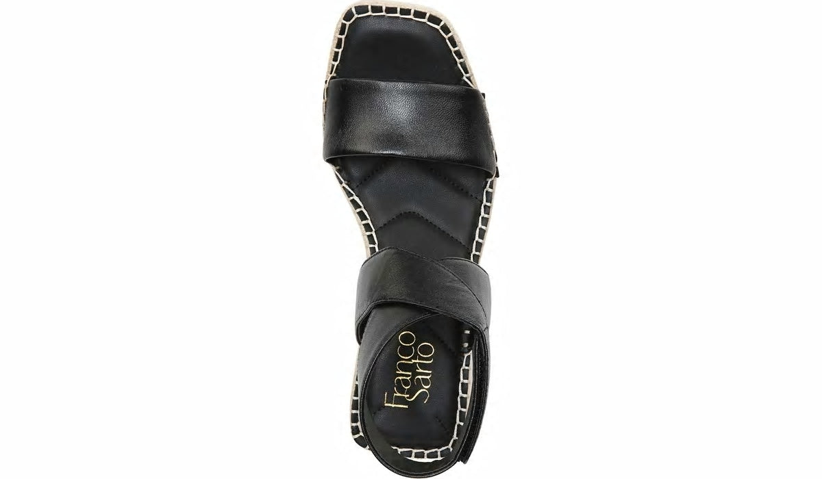 Franco Carezza Espadrille Wedge Sandal - Black Leather