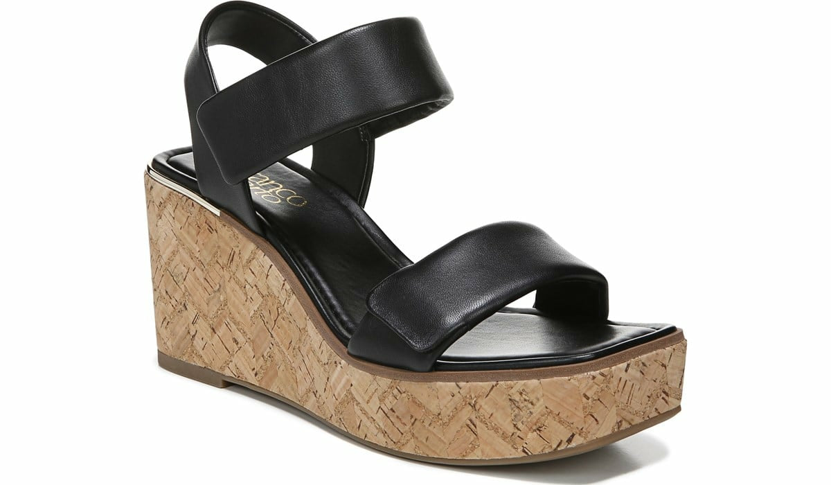 Franco Sweety Platform Wedge Sandal - Black Leather