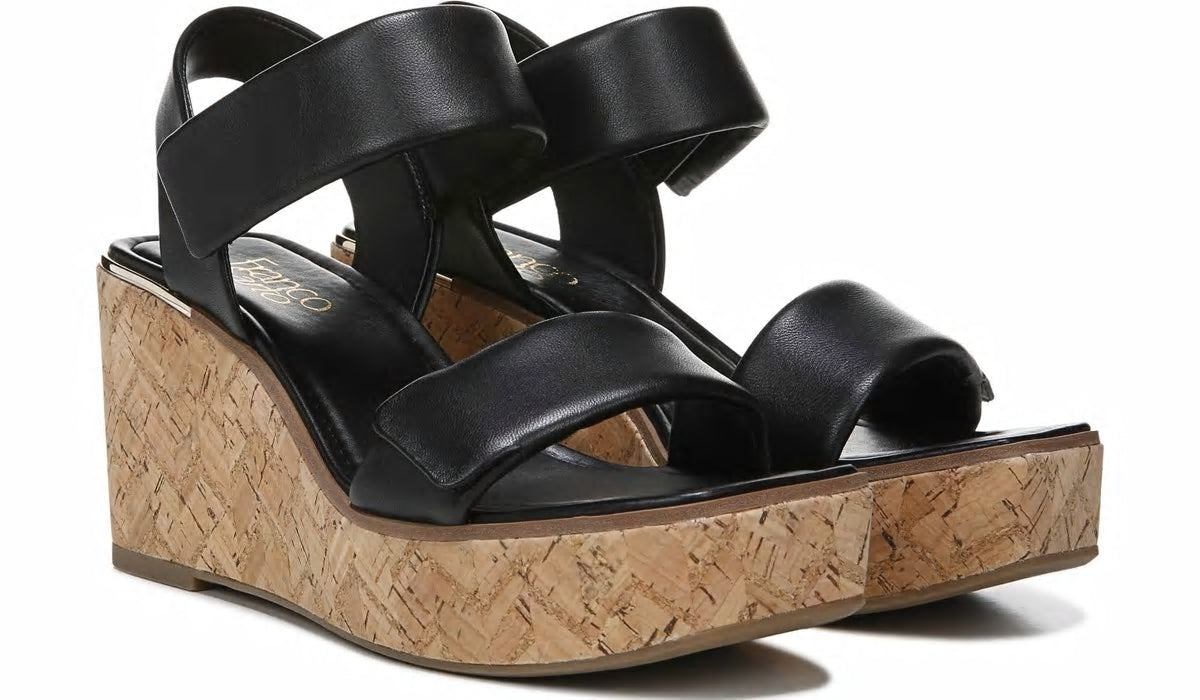 Franco Sweety Platform Wedge Sandal - Black Leather