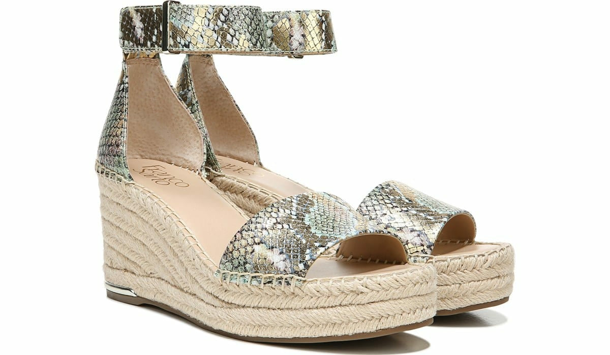 Franco Clemens Espadrille Wedge Sandal - Green Snake Print Faux Leather