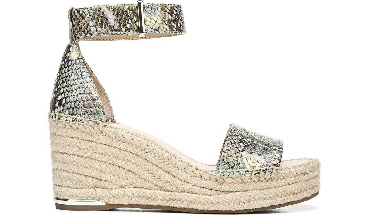 Franco Clemens Espadrille Wedge Sandal - Green Snake Print Faux Leather