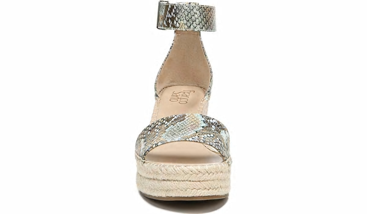 Franco Clemens Espadrille Wedge Sandal - Green Snake Print Faux Leather