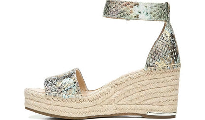 Franco Clemens Espadrille Wedge Sandal - Green Snake Print Faux Leather