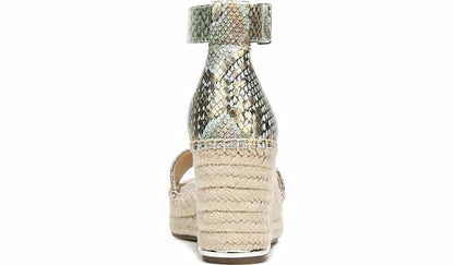 Franco Clemens Espadrille Wedge Sandal - Green Snake Print Faux Leather