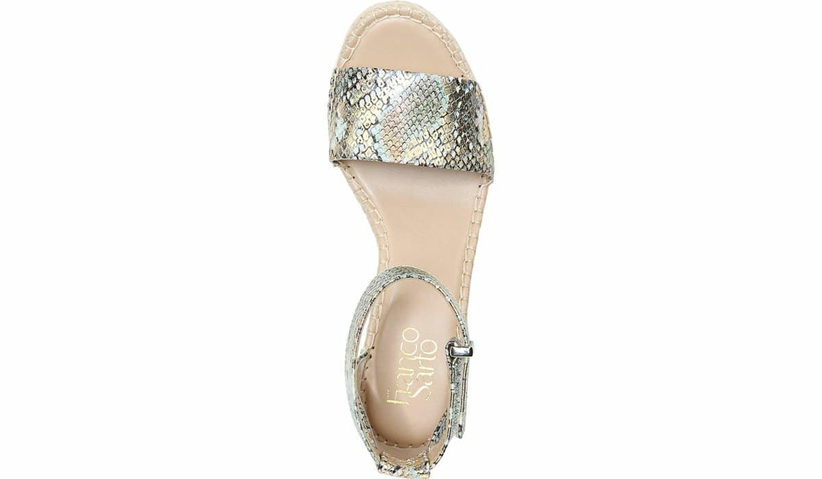 Franco Clemens Espadrille Wedge Sandal - Green Snake Print Faux Leather