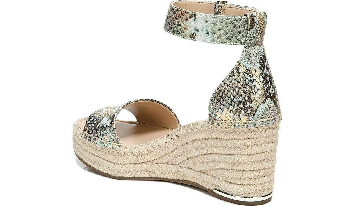 Franco Clemens Espadrille Wedge Sandal - Green Snake Print Faux Leather