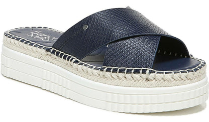 Franco Barb Platform Slide Sandal - French Navy Faux Leather
