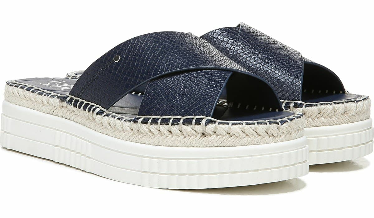 Franco Barb Platform Slide Sandal - French Navy Faux Leather