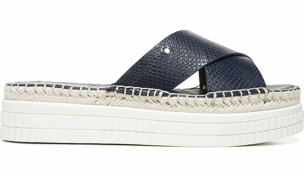 Franco Barb Platform Slide Sandal - French Navy Faux Leather