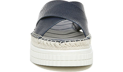 Franco Barb Platform Slide Sandal - French Navy Faux Leather