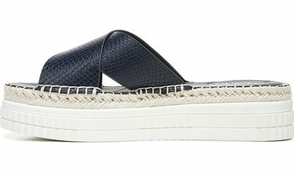 Franco Barb Platform Slide Sandal - French Navy Faux Leather