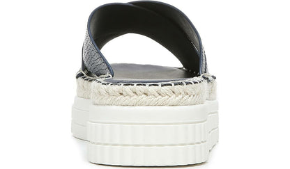 Franco Barb Platform Slide Sandal - French Navy Faux Leather