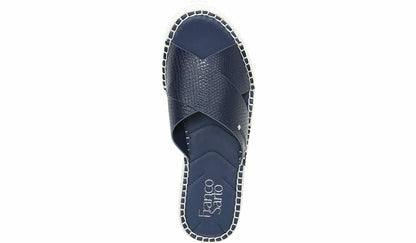 Franco Barb Platform Slide Sandal - French Navy Faux Leather