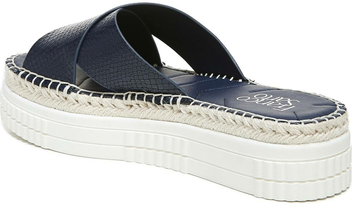 Franco Barb Platform Slide Sandal - French Navy Faux Leather