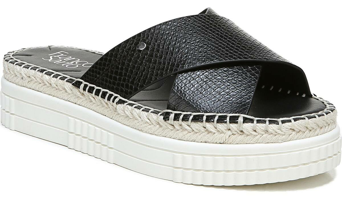 Franco Barb Platform Slide Sandal - Black Faux Leather