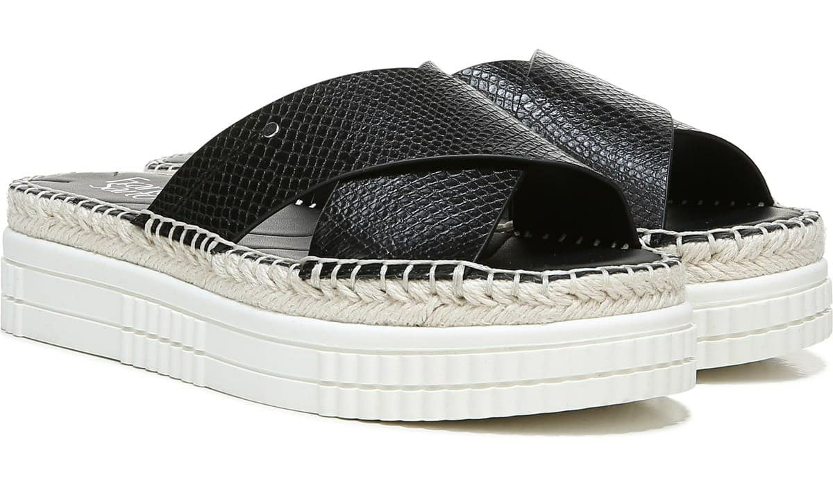 Franco Barb Platform Slide Sandal - Black Faux Leather