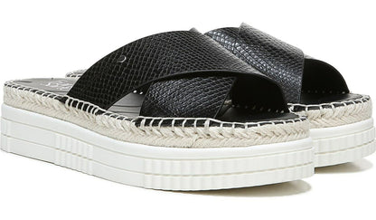 Franco Barb Platform Slide Sandal - Black Faux Leather