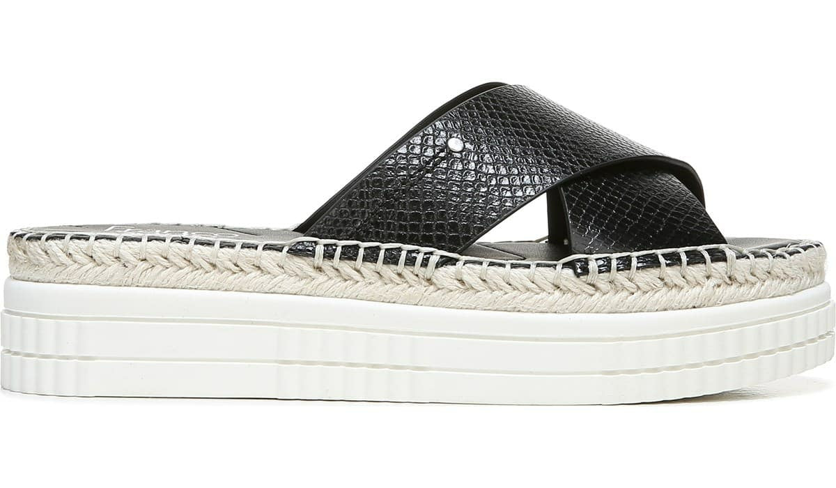 Franco Barb Platform Slide Sandal - Black Faux Leather